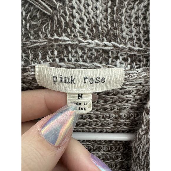 Pink Rose Womens Cardigan Size Medium Brown Long Sleeve Open Front - Picture 4 of 11